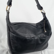Jacqueline Ferrar Black Leather Hand Bag 10x8.5&quot; Zip Close 2 Exterior Pockets - £18.30 GBP