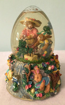 Vintage Musical Water Snow Globe Dome Glitter Easter Rabbit Bunny Egg Hunt - £28.76 GBP