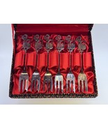 Set of 6 KB .800 Silver Olive / Pickle Forks in Fitted Box - $2,218.38 MXN