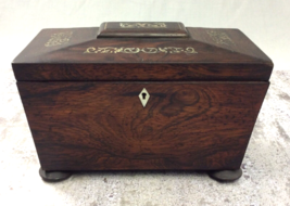 Antique Mother Of Pearl Inlaid Casket Shape Style Tea Caddy - £141.97 GBP