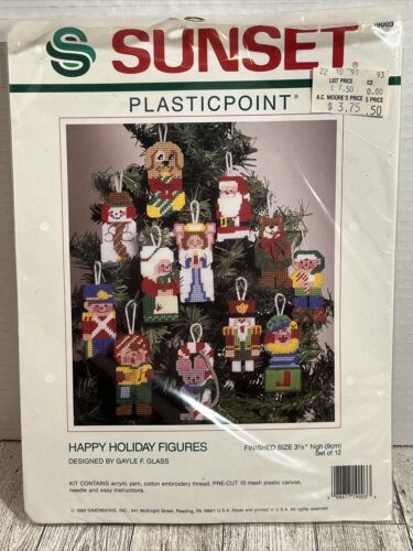 1989 Sunset PlasticPoint Kit #19003 Happy Holiday Figures Set Of 12 Ornaments - $9.04