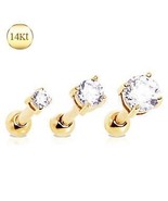 14Kt Yellow Gold Clear Prong Set CZ Cartilage Earring