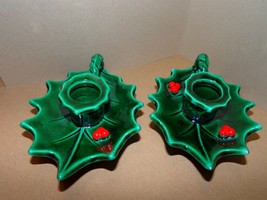 Vintage Lefton Holly Berry Taper Candle Holder Pair - £17.68 GBP