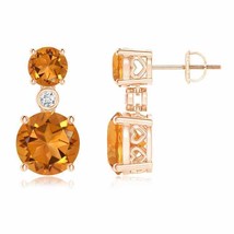 Natural Citrine Round Drop Earrings with Diamond in 14K Gold (Grade-AAA , 8MM) - £500.62 GBP