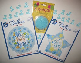 Its A Baby Boy 18&quot; &amp; 17&quot; Mylar Foil Helium Ballons + Its A Boy Tabletop Confetti - £7.00 GBP