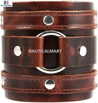 Wide Cuff Wrap Gothic Wristband Punk Rock Biker Wide Strap Leather Bracelet - $31.99