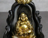 Golden Laughing Buddha Hotei On Black Cloud Lotus Backflow Incense Cone ... - £15.00 GBP