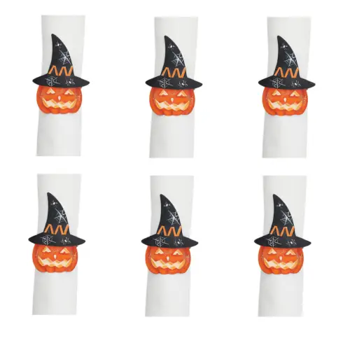 New Witchy Pumpkin Halloween Napkin Ring Set Of 6 2 38&quot; X 1 75&quot; X 3 38&quot; Gallerie - £81.18 GBP