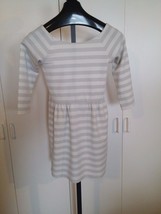 AMERICAN EAGLE LADIES 3/4-SLEEVE SILVER METALLIC/WHITE STRIPED DRESS-JR ... - $7.69