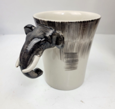 Pier 1 One Imports 3D Elephant Head Trunk Handle Coffee Mug Cup 16 oz Gray White - £8.79 GBP