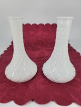 Vintage Milk Glass Bud Vases-4062 6&quot; White Diamond or Pineapple Groove P... - £13.13 GBP