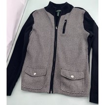 Lauren Ralph Lauren Women&#39;s Knit Sweater Full Zip Black White 100% Cotto... - $29.67