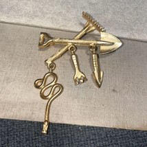 Vintage Gardening Tools Brooch Dangle Garden Tools Brooch Gardeners Jewe... - $5.94