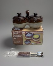 Condiment Set Of 5 Piece Stainless Steel Wooden Spoons Rockingham VTG - £6.47 GBP