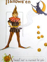 Halloween Postcard Fantasy Jester Hazel Nuts Poem Witch Crescent Moon H-44 - £59.47 GBP