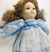 19” Plush Cloth Baby Doll Rare! Blue Polka Dot Dress Lace Red Hair Pony ... - $21.00