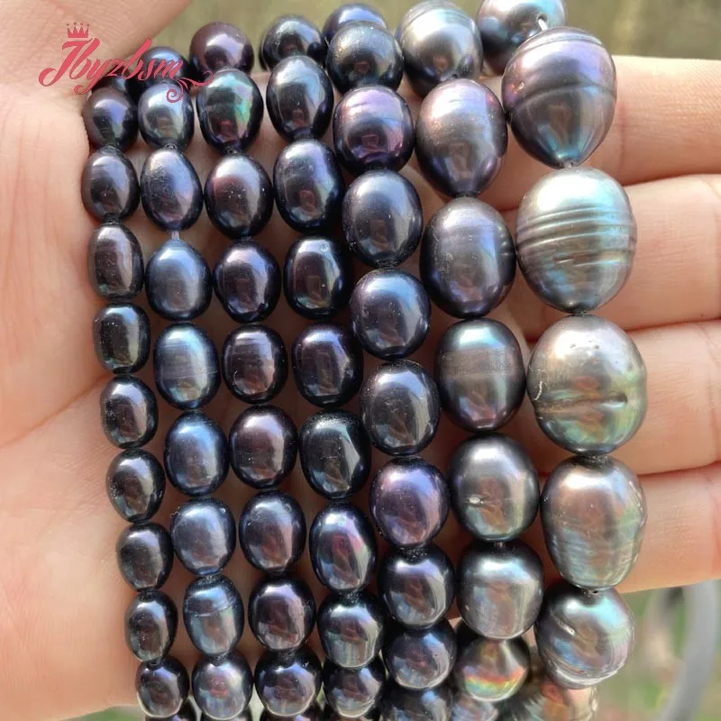 Natural Oval Freshwater Cultured Pearl Black Loose Stone Beads For DIY Necklace - £18.44 GBP