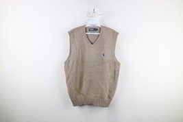 Vintage 90s Ralph Lauren Mens Large Faded Cotton Knit V-Neck Sweater Vest Beige - £42.78 GBP