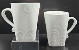 2 Corelle Cherish Mugs Set Corning Coordinates White Floral Emboss Drink... - $46.40