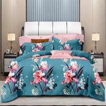 Twin Floral Comforter (90X68 Inch) 2 Piece All Season Bedding Botanical Teal Com - £60.89 GBP