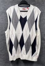 IZOD Golf Argyle White Blue Sweater VEST Mens 2XLT Cotton Sleeveless Pul... - $25.54