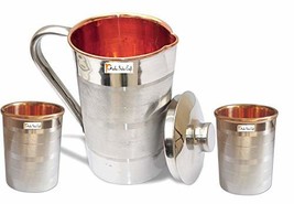 Prisha India Craft Copper Tumblers and Jug Set Drinkware Accessory for A... - $21.56
