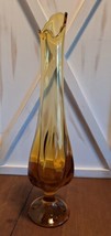 Viking Glass 6 Petal 17.5&quot; Amber Swung Vase Footed MCM, Excellent Condition - $74.24