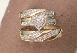 Him Heart Shaped Artificial Diamond Tricolor Ring Set 14K Yellow Gold Plated-... - £44.56 GBP