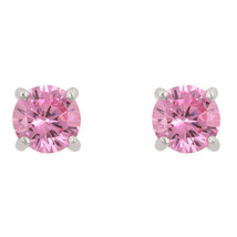 Precious Stars Sterling Silver 5 mm Round Pink Cubic Zirconia Stud Earrings - £16.72 GBP