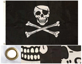 Pirate Jolly Roger Skull Crossbones 3x5 3&#39;x5&#39; EMBROIDERED Flag 2 Double ... - £42.98 GBP