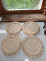 &quot;Premium Set of 4 Wooden Plates for Rustic Dining | Eco-Friendly Natural Wood &quot; - £23.32 GBP