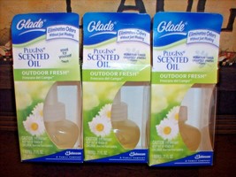 3 GLADE Scented Oil Plugins Refills OUTDOOR FRESH Odor Eliminating - £13.70 GBP