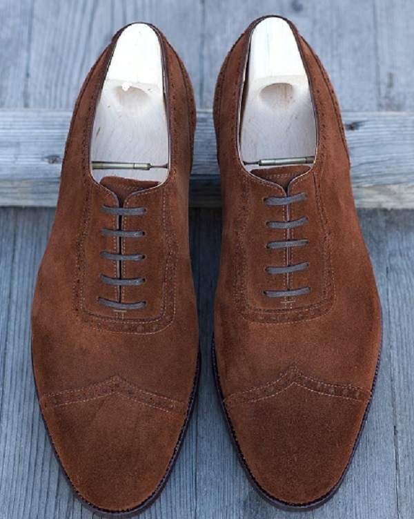 New Men's Suede Lace Up Brogue Dress Fashion Shoes Men's Handmade Dark Brown Sho