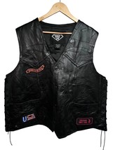 Diamond Plate Buffalo Mens Black Leather Snap Up Biker Vest Jacket 2XL Pockets - $98.99