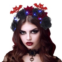 Light Up Skull Flower Headband Led Black Halloween Devil Hair Bands Glowing Day  - £19.61 GBP