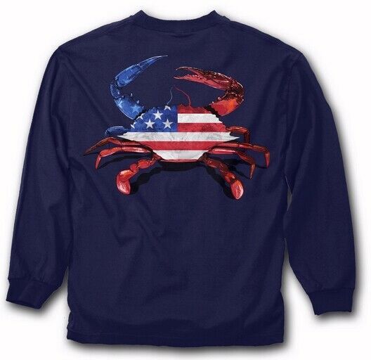 AmeriCrab U.S. Flag Long Sleeve T-Shirt Sweatshirt NEW Fast Free Ship