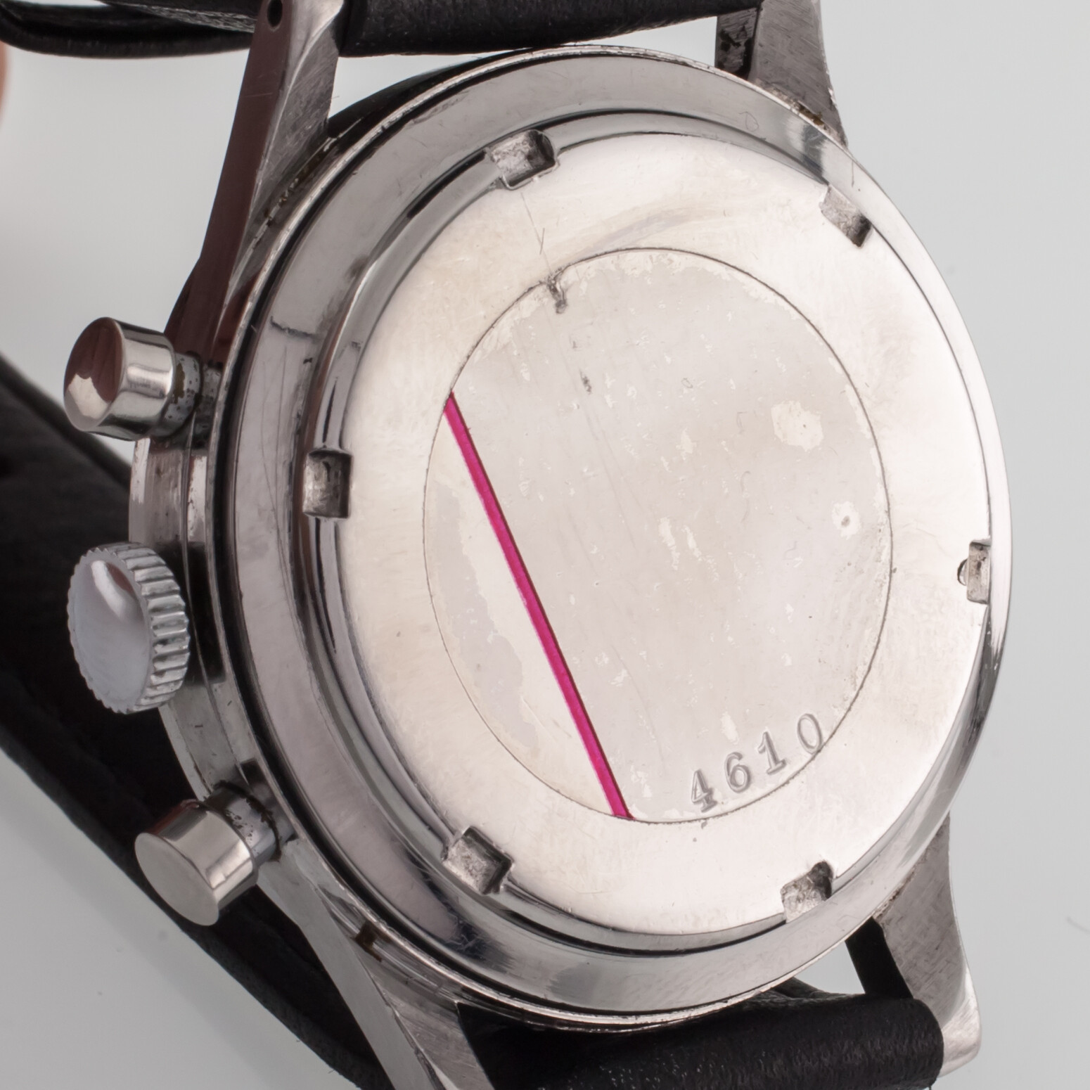Lemania Acciaio Inox 15TL Orologio Cronografo Tachimetro 1940s Pelle Fascia Item image 8