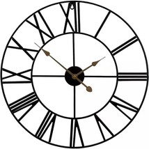 Round 24-inch Black Metal Roman Numeral Wall Clock with Gold Hands - $138.99