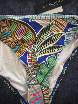 New La Blanca Palm Blue Halter Top & Side Tie Hipster Bottoms Size 14 Item image 2