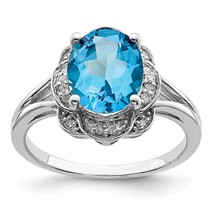 Sterling Silver Diamond &amp; Blue Topaz Ring - £80.72 GBP