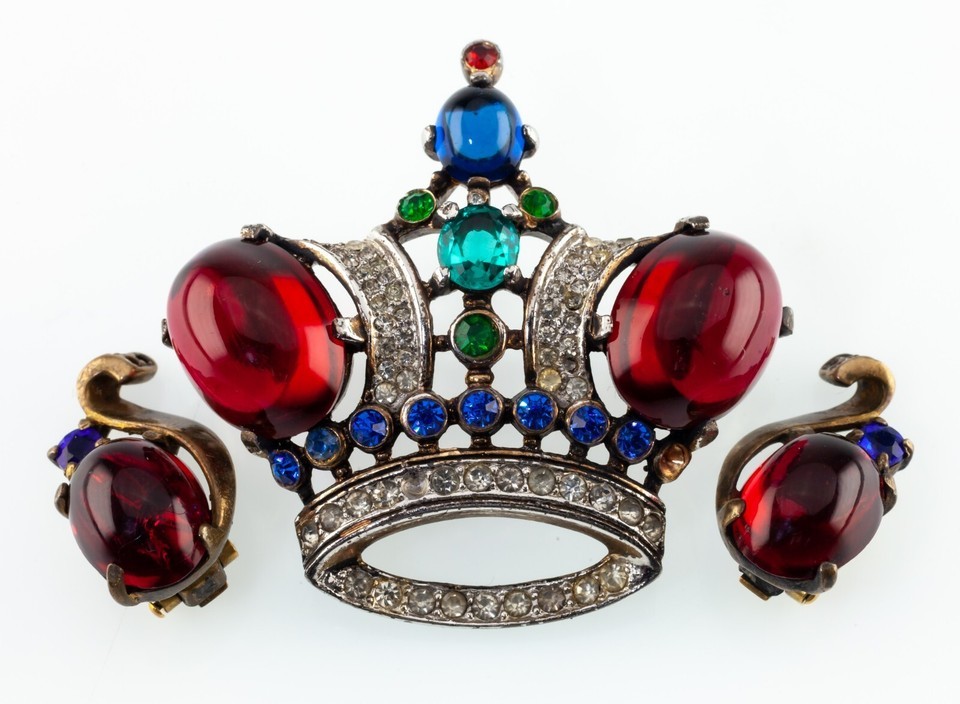 Trifari Sterling Silver Alfred Philippe Crown Brooch and Earrings Gorgeous - $793.56