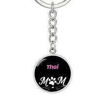 Cat Lover Keychain Gift Thai Cat Mom Keychain Stainless Steel Or 18k Gold Circle - £43.62 GBP