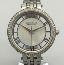 Caravelle Watch Women 36mm Silver Tone MOP Dial Bling 43L183 New Battery 7" - $29.69