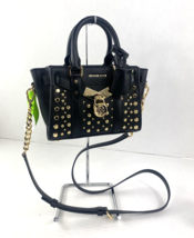 Michael Kors Nouveau Hamilton XS Crossbody Gold Studs Lock Key Black Lea... - $142.55