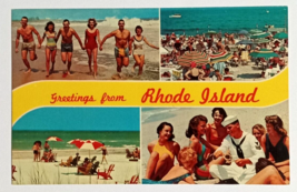 Greetings from Rhode Island Beach Views Bathing Beauties Sailor Postcard 1964 - £7.72 GBP