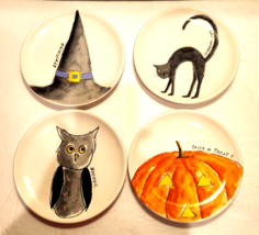 RAE DUNN Artisan Fat Jack Whooo Bewitching Scaredy Cat Round Plate Set Retired - £39.46 GBP