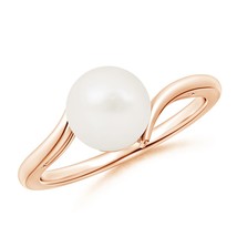 ANGARA 8mm Solitaire Freshwater Pearl Bypass Ring in 14K Solid Gold - £276.08 GBP