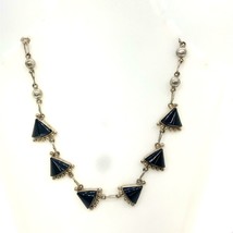 Vintage Sterling ACE Mexico Triangle Black Onyx Stone Link Collar Neckla... - £85.56 GBP