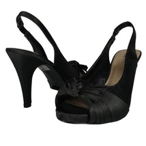 Fioni Black Size 8.5 Fioni Night Satin Stretch Strap Peep Toe Heels - £15.97 GBP