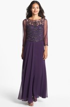 J Kara Beaded Bodice Mesh Gown Sz 12 Plum - £75.78 GBP